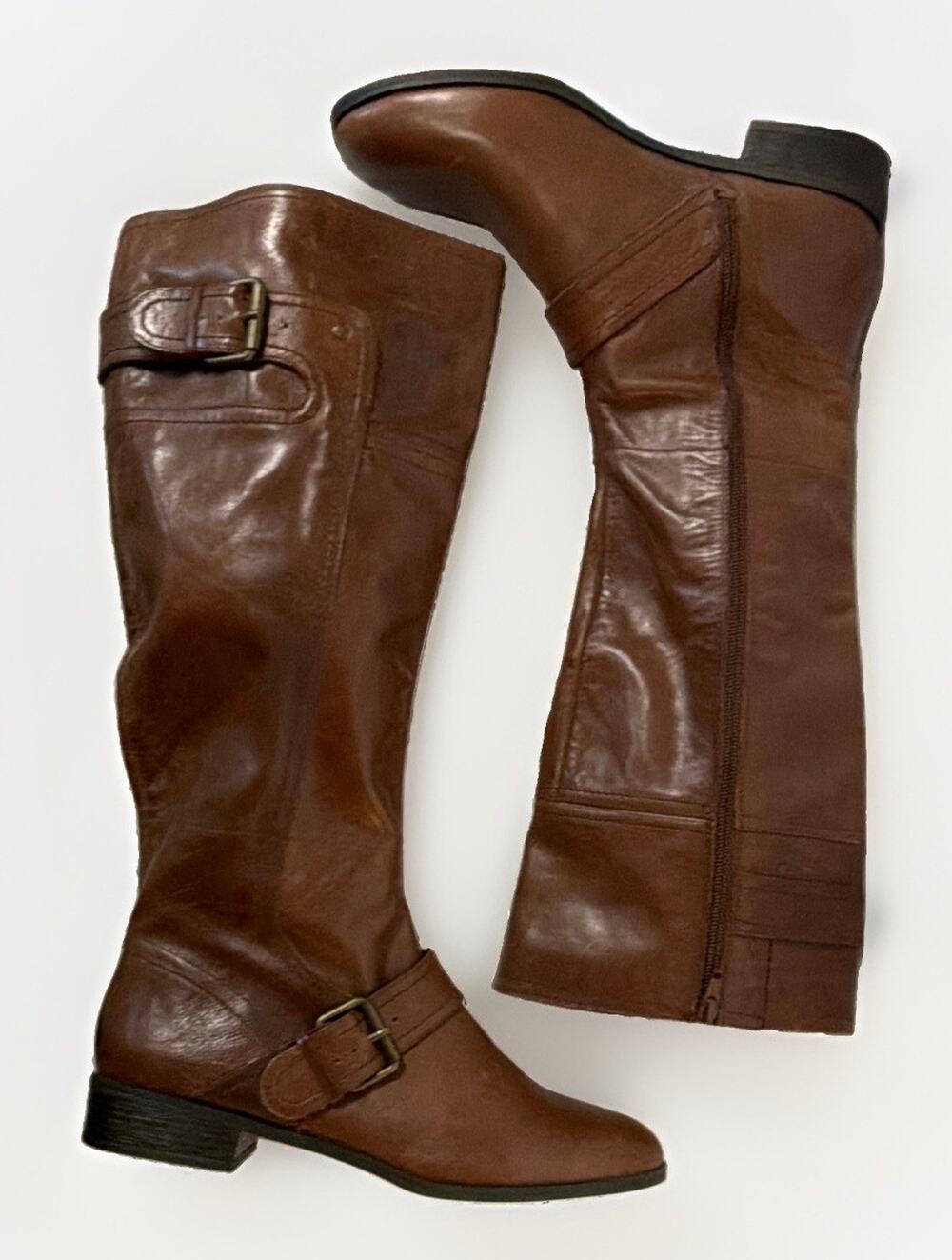 Nine West Brown Leather Riding Boot 9.5 Cognac Equestrian Old Money Quiet Luxury